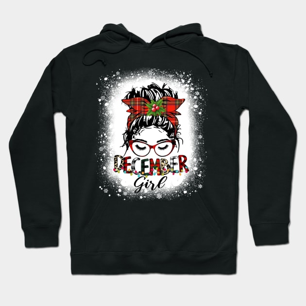 Bleached Messy Bun December Girl Christmas Lights Birthday Hoodie by Magazine